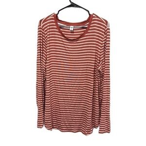 Old Navy Luxe Long Sleeve Soft Tee Size XXL White Coral Salmon Striped